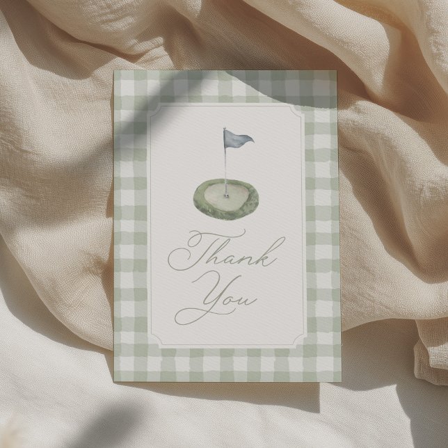 Salbeigrün Gingham Golf Baby Shower Dankeskarte (Von Creator hochgeladen)
