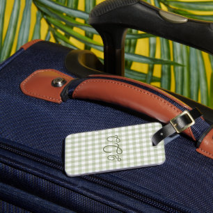 Salbeigrün Gingham Monogramm Gepäckanhänger