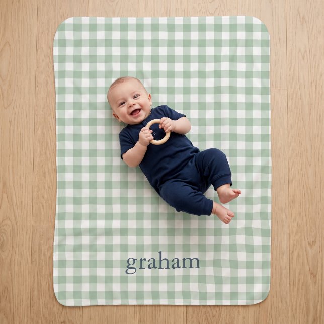 Salbeigrün Gingham Monogramm Sherpadecke (Von Creator hochgeladen)