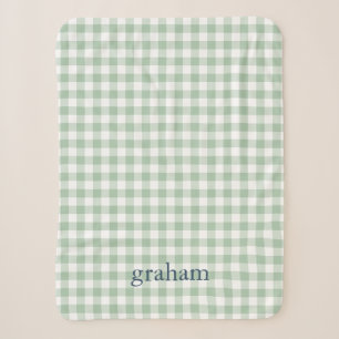 Salbeigrün Gingham Monogramm Sherpadecke