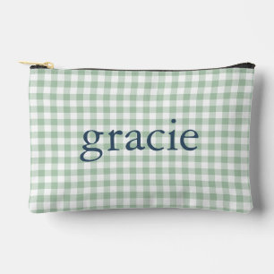 Salbeigrün Gingham Monogramm Zubehörtasche