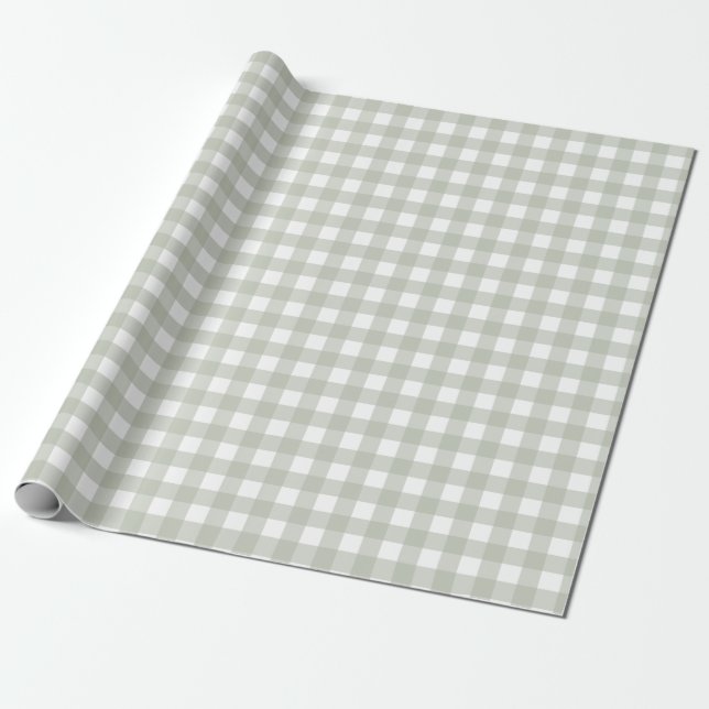 Salbeigrün Gingham-Muster Geschenkpapier (Ungerollt)
