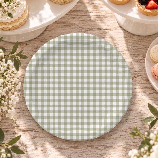 Salbeigrün Gingham Pappteller (Von Creator hochgeladen)