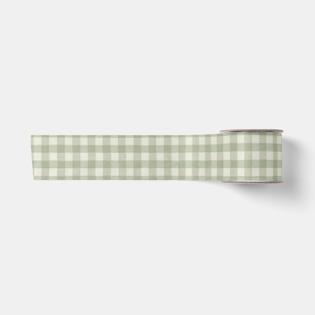 Salbeigrün Gingham  Satinband (Vorderseite)
