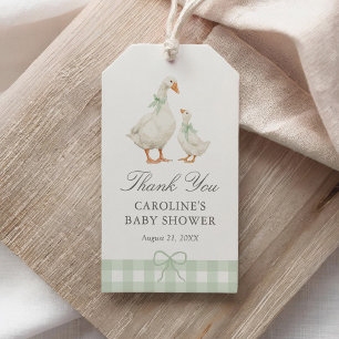 Salbeigrün Gingham Silly Goose Babyparty Geschenkanhänger