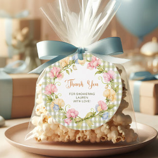 Salbeigrün Gingham Wasserfarben Blumen Danke Geschenkanhänger