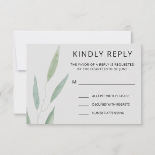 Salbeigrün Hochzeitsantwort, Botanisch RSVP Karte