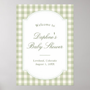 Salbeigrün kariert Baby Shower Poster