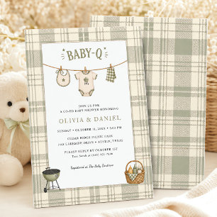 Salbeigrün kariert Baby Shower Rustikale BBQ Einladung