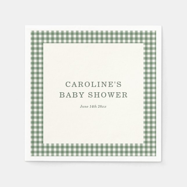 Salbeigrün kariert, personalisiertes Babyshower-Ge Serviette (Vorderseite)