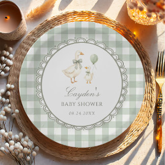 Salbeigrün kariert Silly Goose Babyparty Pappteller