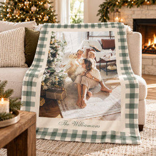 Salbeigrün kariert Weihnachtsfamilienfoto Fleecedecke