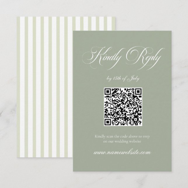 Salbeigrün klassisch elegante Hochzeit QR-Code RSVP Karte (Vorne/Hinten)