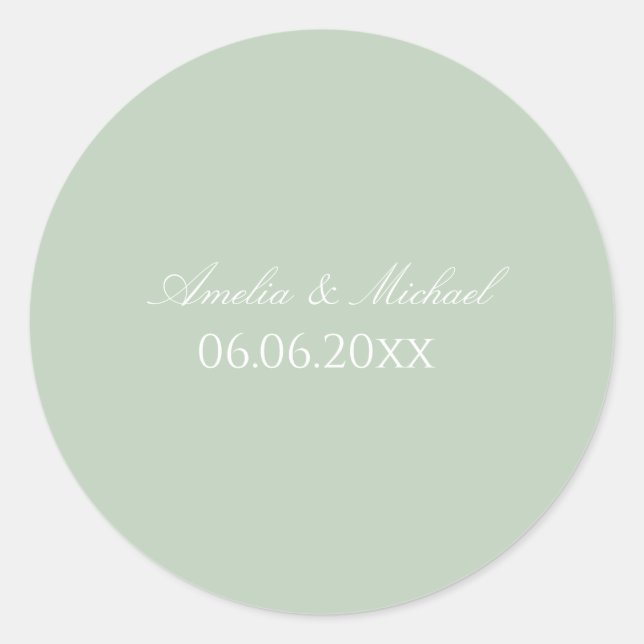 Salbeigrün minimalistisches Save-the-Date Runder Aufkleber (Vorderseite)