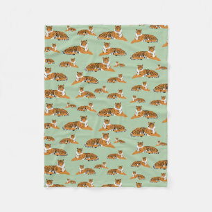 Salbeigrün Orange Dschungel Tiger Tier Muster  Fleecedecke