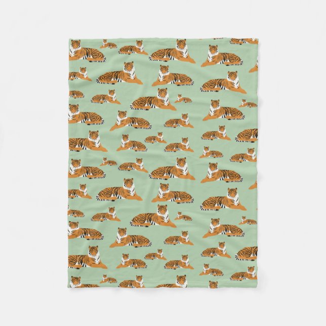 Salbeigrün Orange Dschungel Tiger Tier Muster  Fleecedecke (Vorderseite)