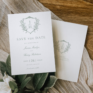 Salbeigrün Regency Florale Wappen-Monogramm-Hochze Save The Date