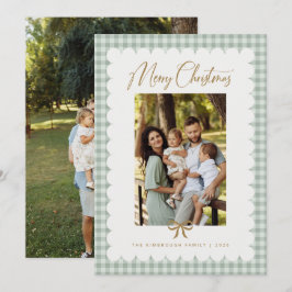 Salbeigrün Retro geschwungener Gingham Foto Weihna Feiertagskarte