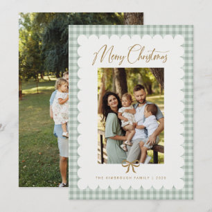 Salbeigrün Retro geschwungener Gingham Foto Weihna Feiertagskarte