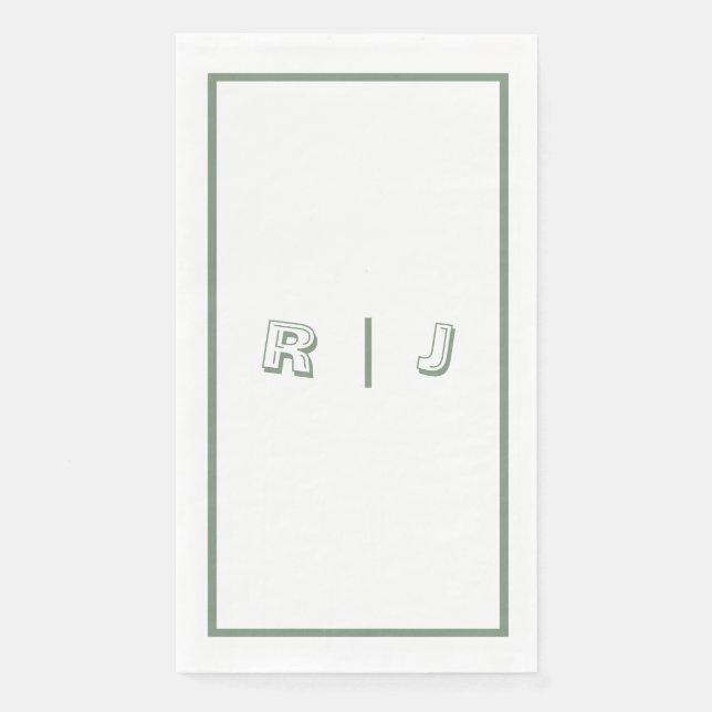Salbeigrün Retro Monogramm Anfangsbuchstaben Weiße Serviette (Vorderseite)