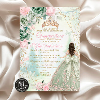 Salbeigrün Rosa Whimsical Forest Quinceañera Einladung