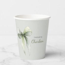 Salbeigrün Schleifen Gingham Baby Shower Pappbecher