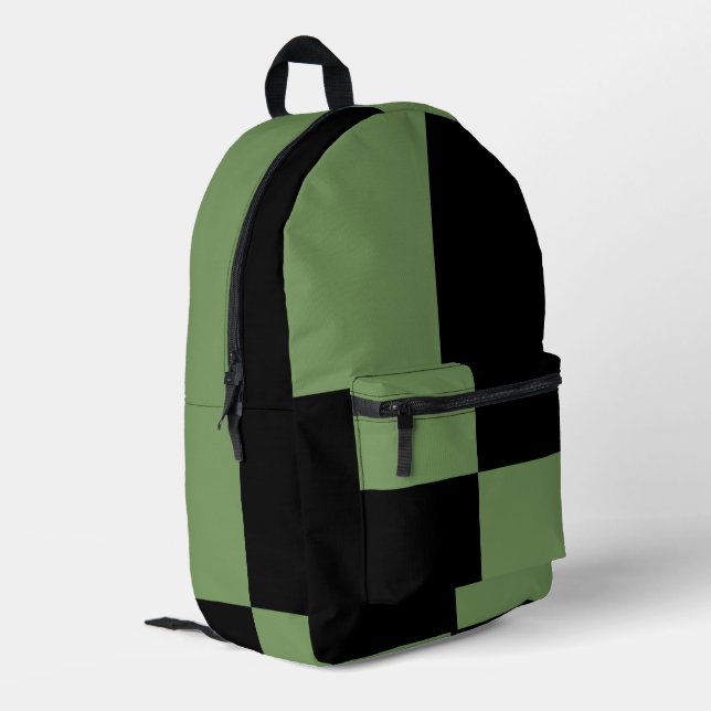 Salbeigrün-schwarzes Schachbrettmuster Bedruckter Rucksack (Rückseitige Ecke links)