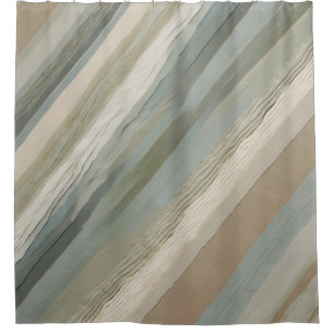 Salbeigrün Staubblau Beige Creme Abstrakter Streif Duschvorhang