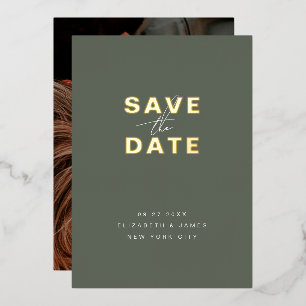 Salbeigrün und Gold Minimalistische Hochzeit Save  Folieneinladung