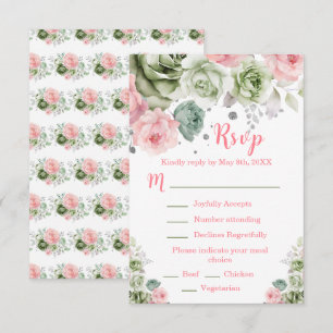 Salbeigrün und rosa florale Sweet Sixteen RSVP Karte