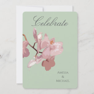 Salbeigrün und rosa Orchidee Einladung