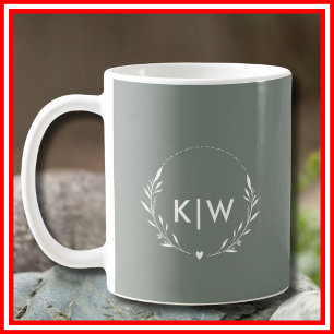 Salbeigrün und Weiß Moderne Anfangsbuchstaben-Mo Kaffeetasse