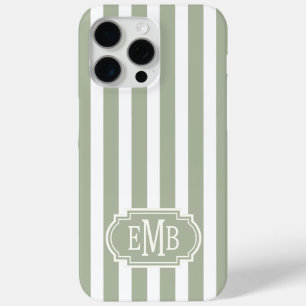 Salbeigrün und weiße monogrammierte Streifen Case-Mate iPhone Hülle