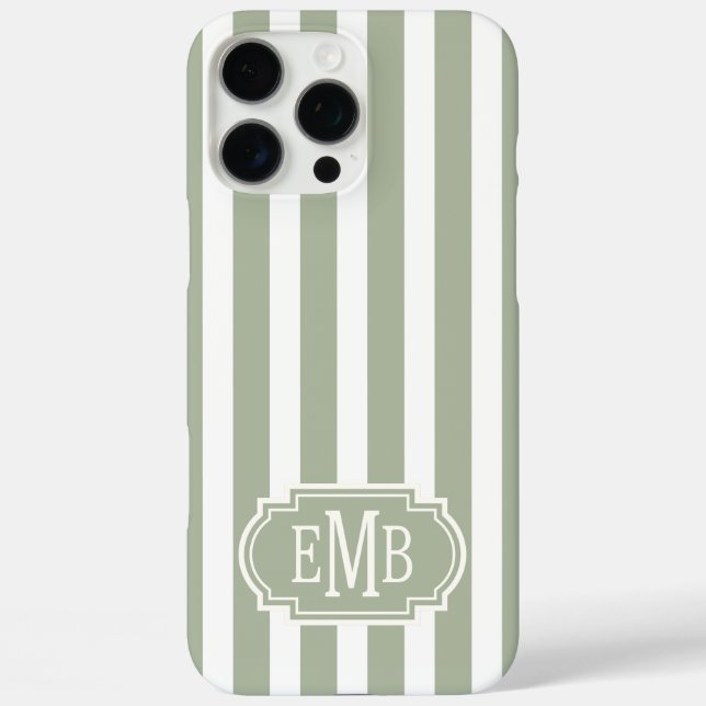 Salbeigrün und Weiße Monogrammstreifen Case-Mate iPhone Hülle (Rückseite)