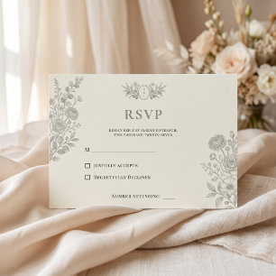 Salbeigrün Vintage-Blumen Romantisches Wappen RSVP