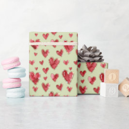 Salbeigrün | Wasserfarben-Herzen mit künstlichem G Geschenkpapier