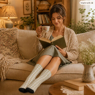 Salbeigrün-weiß kariertes Gingham-Muster Socken