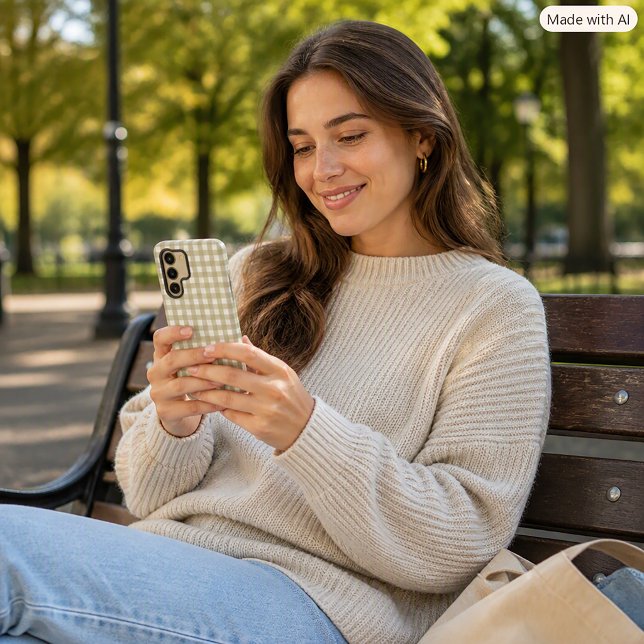 Salbeigrün-weißes Gingham-Karomuster Samsung Galaxy Hülle (A phone case with a gingham pattern in sage green and white.)