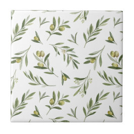 Salbeigrüne Aquarell-Oliven Fliese