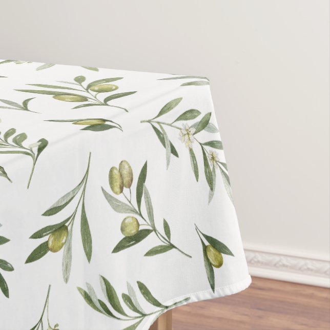 Salbeigrüne Aquarell-Oliven Tischdecke (Beispiel)