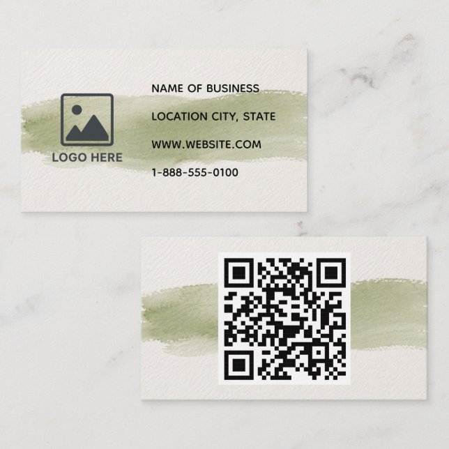 Salbeigrüne Aquarell-QR-Code-Visitenkarte Visitenkarte (Vorne/Hinten)
