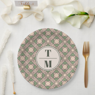 Salbeigrüne Art Deco Hochzeitspapierteller Pappteller