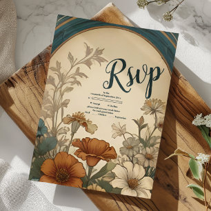 Salbeigrüne Art Nouveau Alphonse Mucha Hochzeit RSVP Karte
