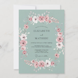 Salbeigrüne atemberaubende florale Hochzeit Einladung