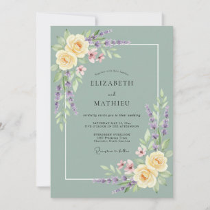Salbeigrüne atemberaubende Lavendel-Hochzeit Einladung