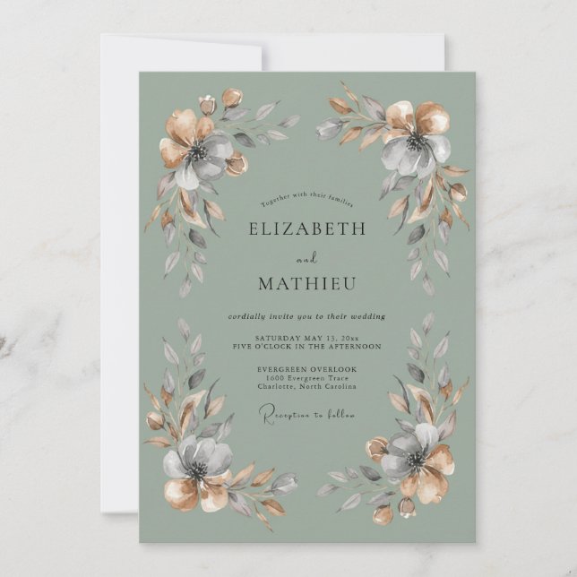 Salbeigrüne Ätherische Boho-Hochzeit Einladung (Vorderseite)