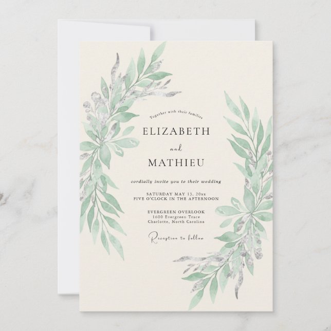 Salbeigrüne Ätherische Hochzeit Einladung (Vorderseite)