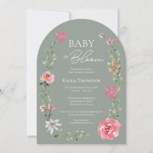 Salbeigrüne Baby-Blüten-Bogen-Blumen-Baby-Party  Einladung