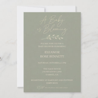 Salbeigrüne Baby-in-Blüte-Baby-Party-Einladung