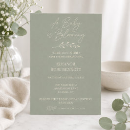 Salbeigrüne Baby-in-Blüte-Baby-Party-Einladung